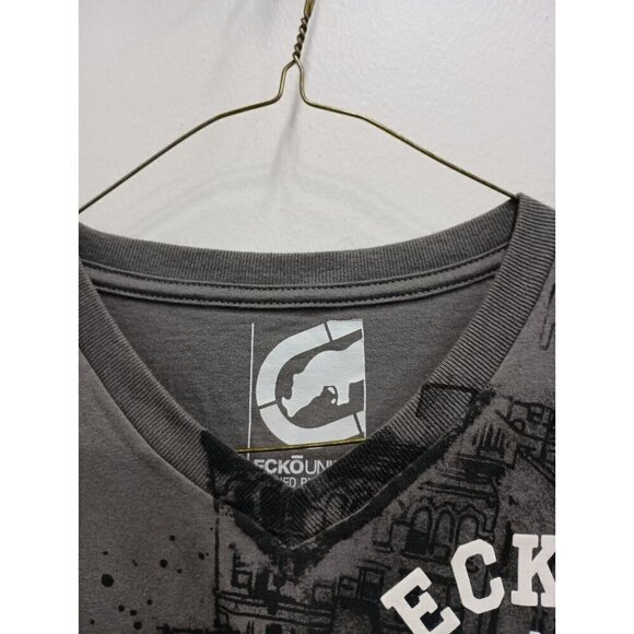 Vintage Y2K Ecko Unltd Mens Classic T-Shirt Large Gray Streetwear Urban V-Neck - Picture 3 of 6